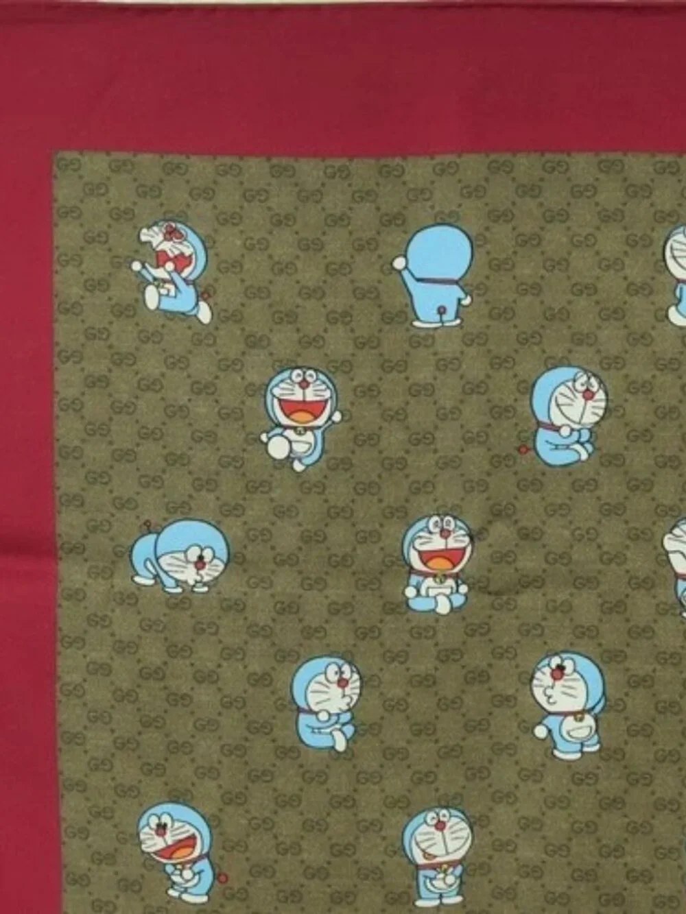 GUCCI Micro GG Doraemon Scarf Silk Beige Auth YKZ755M